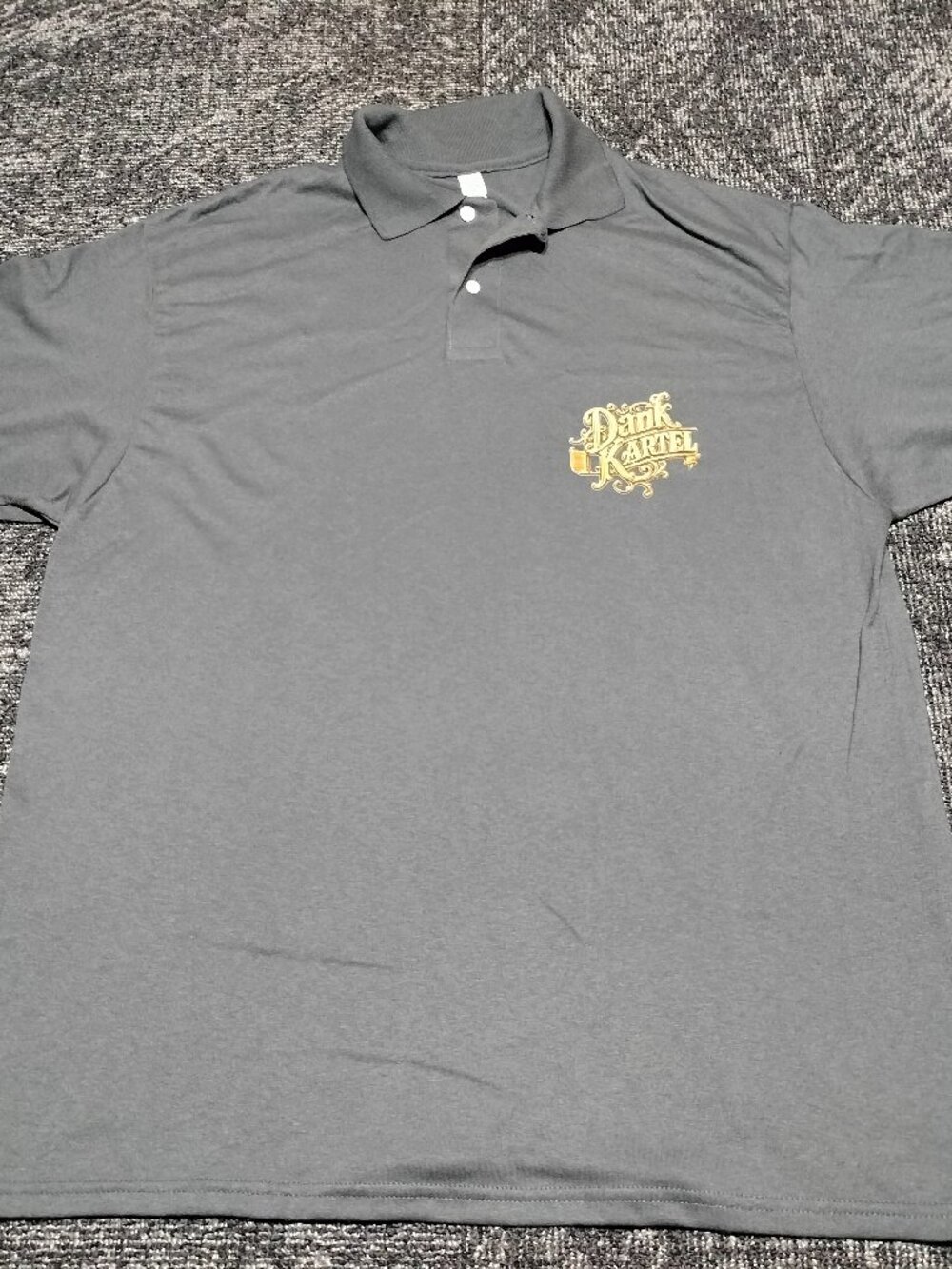 Dank Kartel Charcoal Gray Signature Script logo Polo T-shirt XL men's Brand New